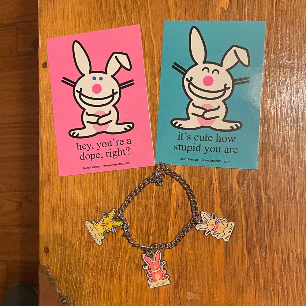 It’s happy bunny sticker series 1, 1 of 12 and 12 of 12 & bracelet